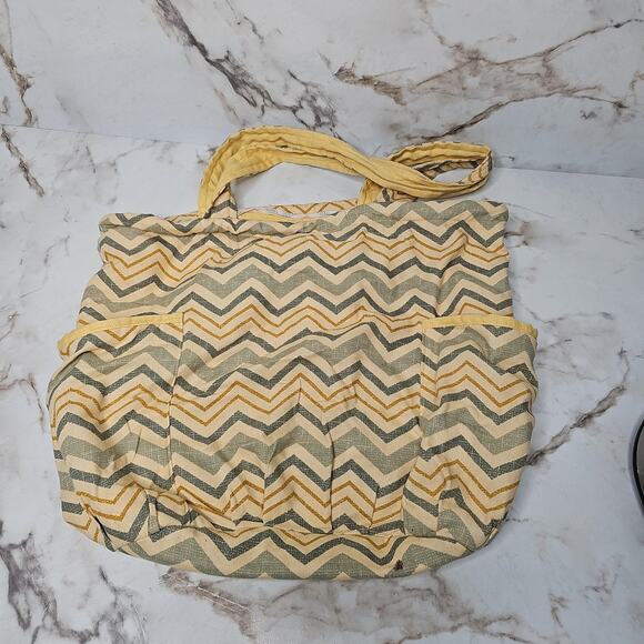 large Tote Boho Bag Yellow and Greeen Chevron - Picture 1 of 4